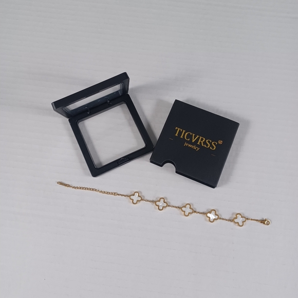 TICVRSS Lucky Clover Bracelet NEW Stainless Steel White & Gold Adult -8.5 Inches - Picture 7 of 10